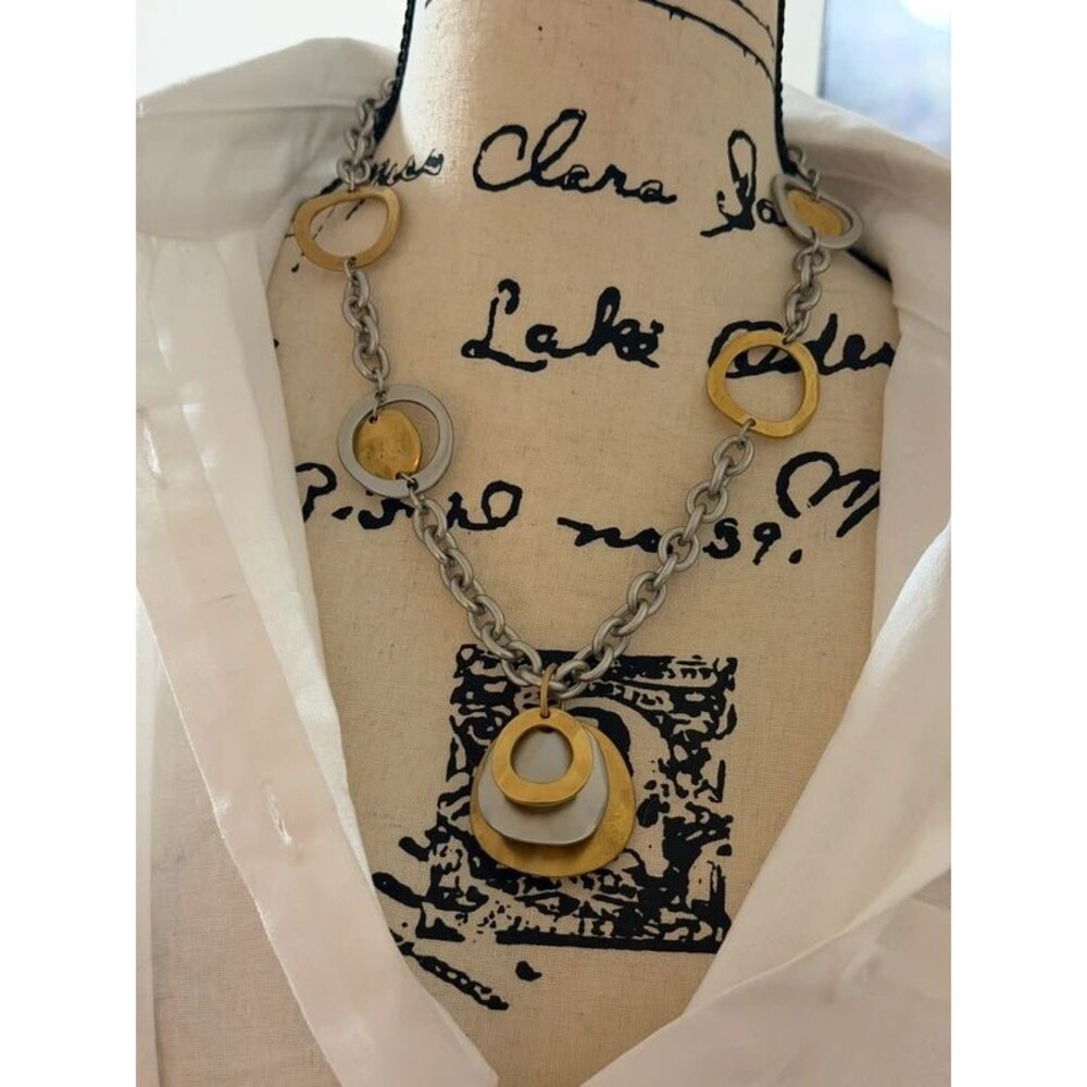 Retired Premier Designs "Cutting Edge" Two-Tone Mixed Metal Statement Necklace